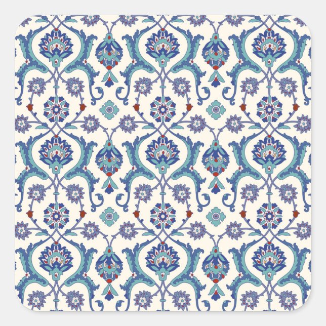 Floral Ornament: Traditional Arabic Pattern. Square Sticker (Front)