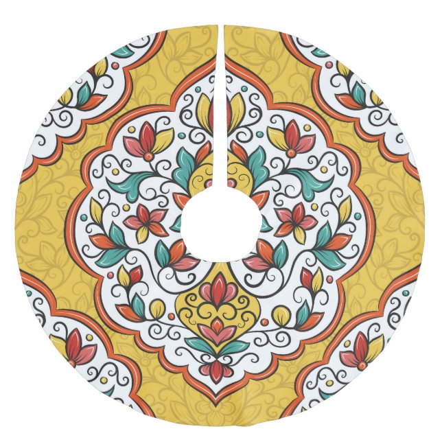Floral Ornament: Turkish Indian Motifs. Brushed Polyester Tree Skirt (Front)