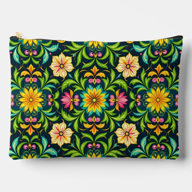 Floral Ornamental Pattern in Vibrant Colours Accessory Pouch (Front)