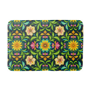 Floral Ornamental Pattern in Vibrant Colours Bath Mat