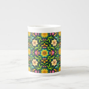 Floral Ornamental Pattern in Vibrant Colours Bone China Mug