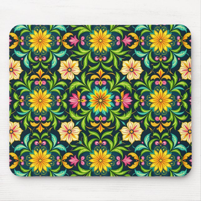 Floral Ornamental Pattern in Vibrant Colours Mouse Pad (Front)