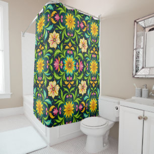 Floral Ornamental Pattern in Vibrant Colours Shower Curtain