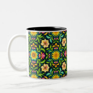 Floral Ornamental Pattern in Vibrant Colours Two-Tone Coffee Mug
