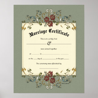Floral Ornate Banner Frame Wedding Certificate Poster