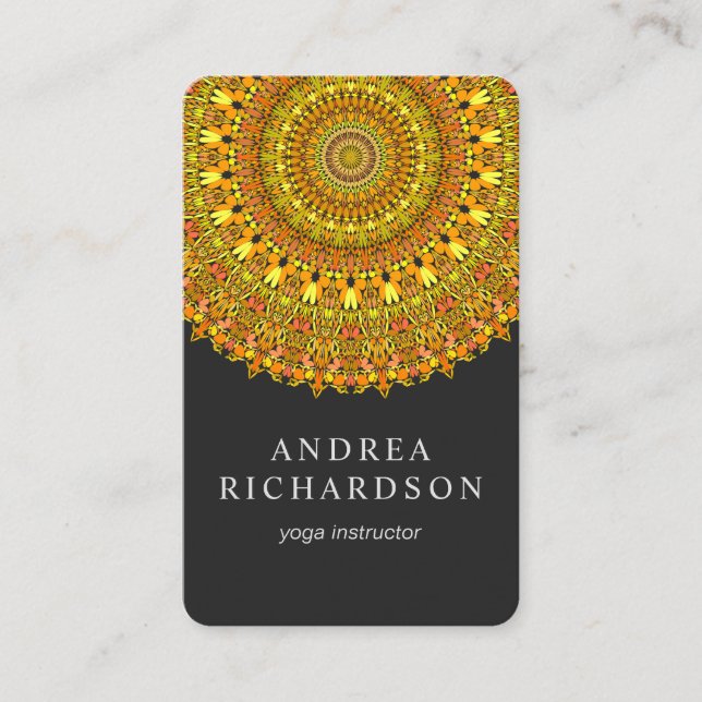 Floral Ornate Mandala in Orange and Yellow Tones Business Card (Front)