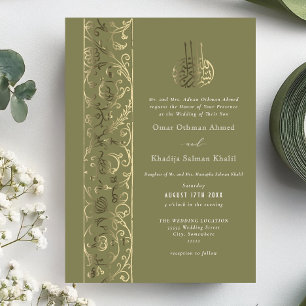 Floral Ornate Olive Green Gold Islamic Wedding