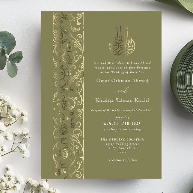 Floral Ornate Olive Green Gold Islamic Wedding (Creator Uploaded)