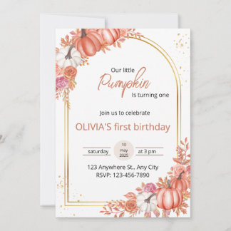 Floral Our Little Pumpkin First Birthday Invite