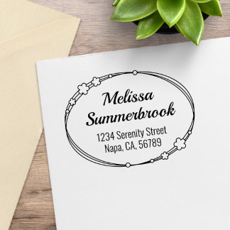 Floral Oval Frame Custom Return Address Rubber Stamp