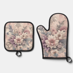 Floral Oven Gloves Mitt & Pot Holder Set