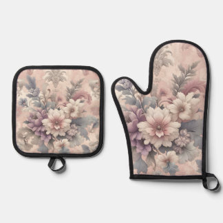 Floral Oven Gloves Mitt & Pot Holder Set