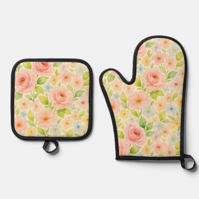 floral Oven Mitt and Pot Holders Oven Mitt & Pot Holder Set (Front)