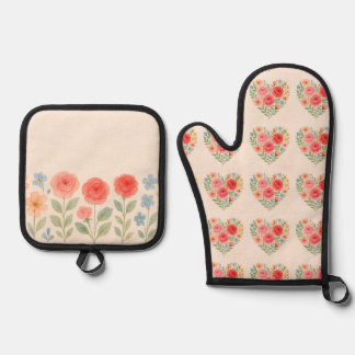 Floral  oven mitt & pot holder set
