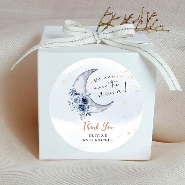 Floral Over The Moon Baby Shower Classic Round Sticker (Creator Uploaded)