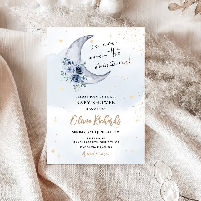 Floral Over The Moon Baby Shower Invitation (Creator Uploaded)