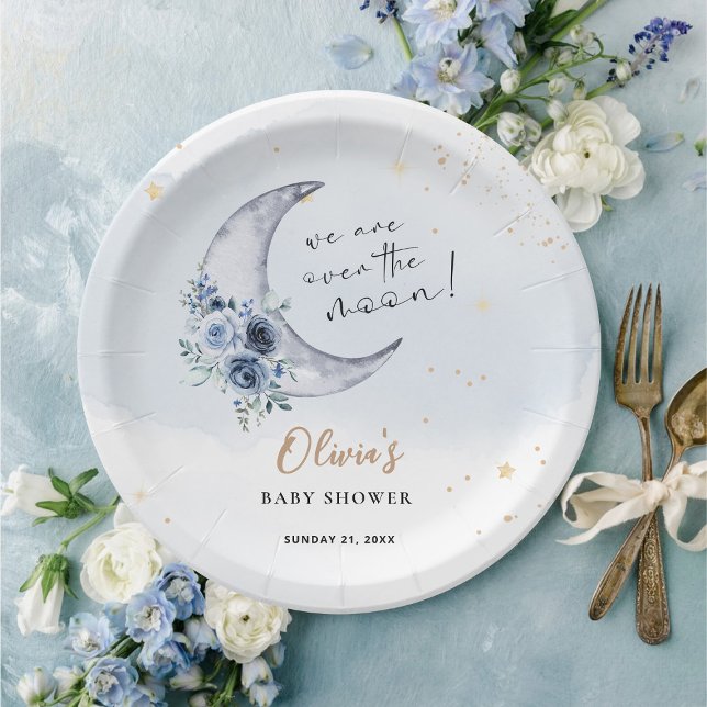 Floral Over The Moon Baby Shower Paper Plate (Creator Uploaded)