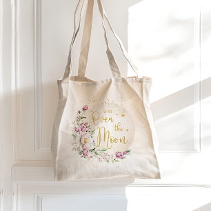 Floral Over the Moon Pink Tote Bag