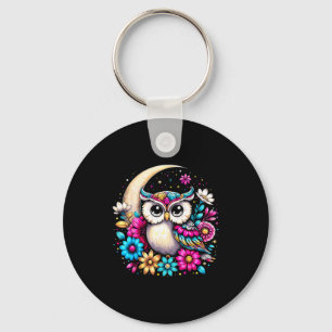 Floral Owl And Moon Key Ring