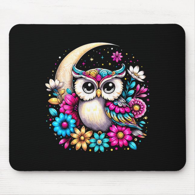 Floral Owl And Moon  Mouse Pad (Front)