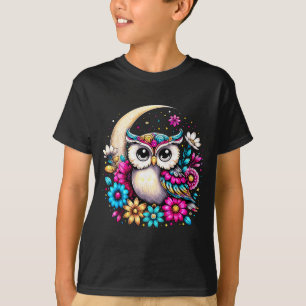 Floral Owl And Moon  T-Shirt