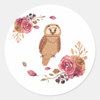 Floral Owl  Classic Round Sticker