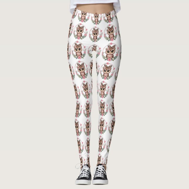 Floral Owl Princess Leggings (Front)