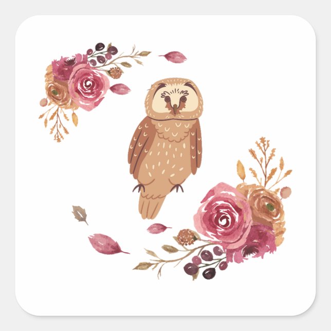 Floral Owl  Square Sticker (Front)