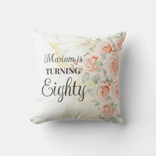 Floral Painted 80th Birthday  Cushion