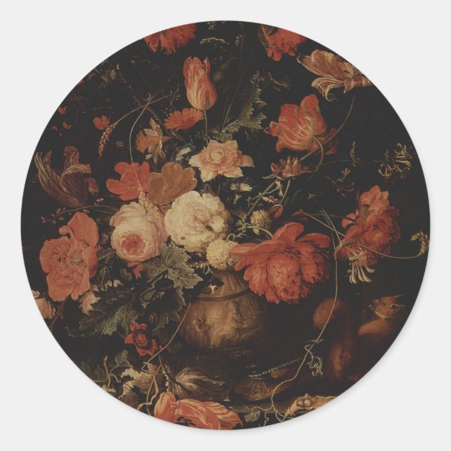 Floral painting by Abraham Mignon Classic Round Sticker (Front)