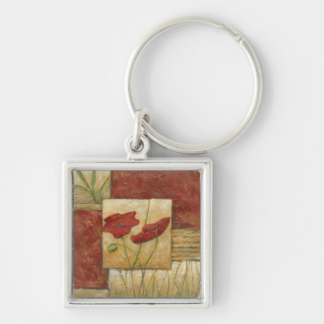 Floral Painting with Visible Brush Strokes Key Ring (Front)