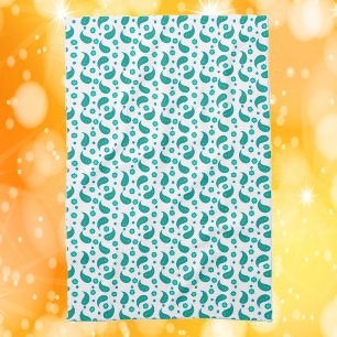 Floral Paisely Boho Pattern Blue Green Tea Towel