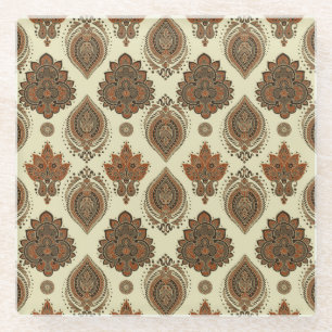 Floral paisley, Asian textile vintage pattern. Glass Coaster