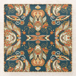 Floral Paisley Bandanna: Traditional Ornament Glass Coaster