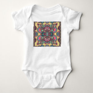 Floral Paisley Bandanna: Traditional Ornamental Baby Bodysuit