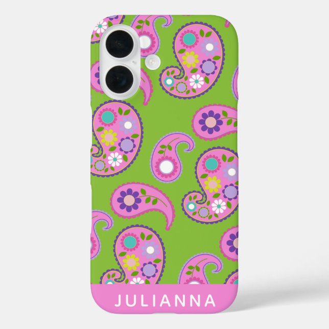 Floral Paisley Pattern Pink Green Personalised Case-Mate iPhone Case (Back)