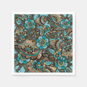 Floral Paisley Pattern - teal and golds Napkin