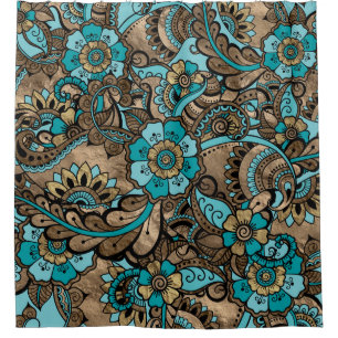 Floral Paisley Pattern - teal and golds Shower Curtain