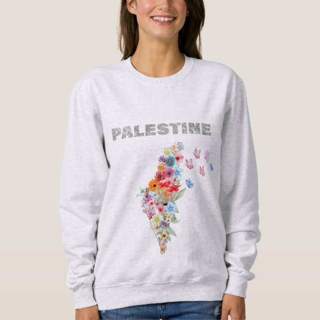 Floral Palestine Map Design | Pro Palestine Sweatshirt (Front)
