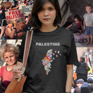 Floral Palestine Map Design   Pro Palestine T-Shirt