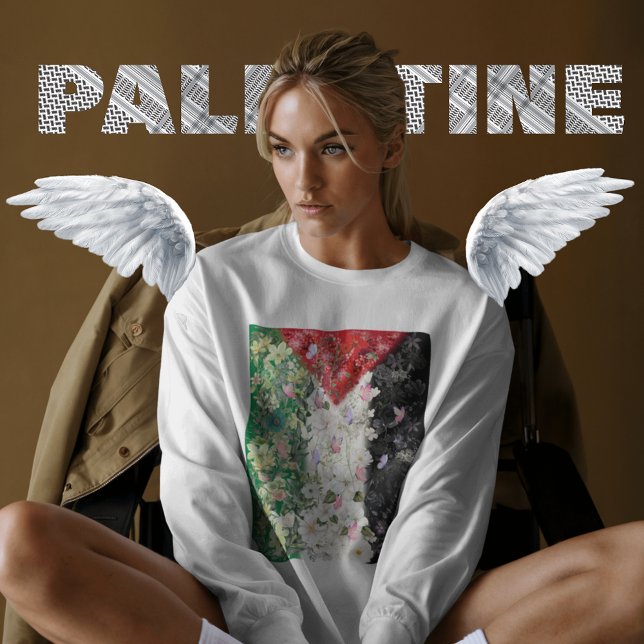 Floral Palestine Map - Free Palestine Map Sweatshirt (Cute Palestine Map Sweatshirt In Floral Design, This Free Palestine Map Shirt is creative, Save Gaza)