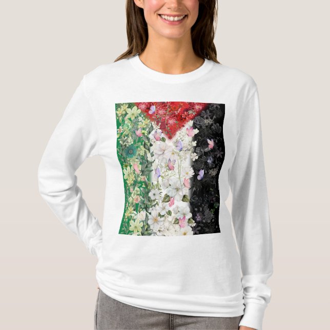 Floral Palestine Map - Free Palestine Map T-shirt  (Front)