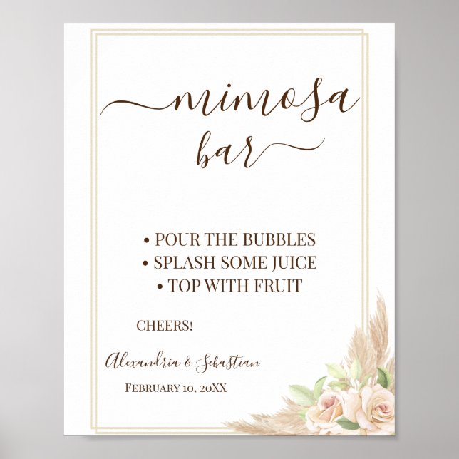 Floral Pampa Grass Mimosa Bar Bridal Shower Sign (Front)