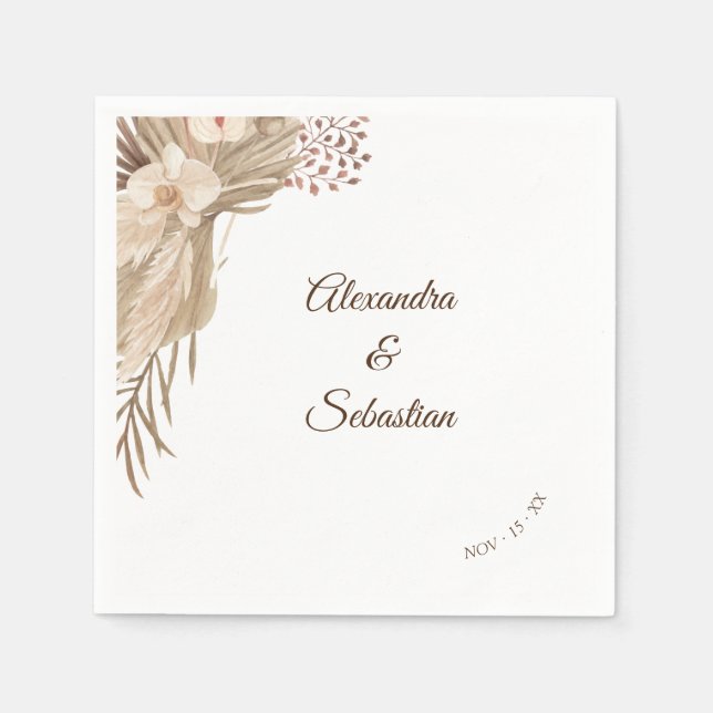 Floral Pampa Grass Wedding Napkins (Front)