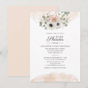 Floral Pampas Grass Eucalyptus Script Baby Shower Invitation