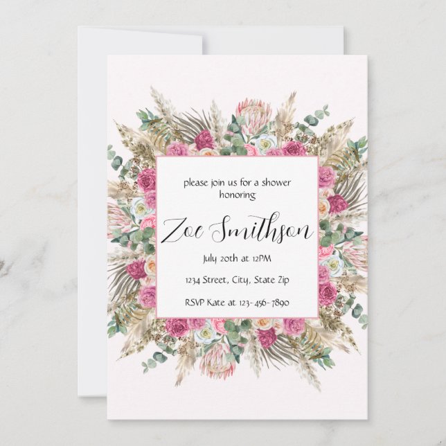 Floral Pampas Grass Invitation (Front)