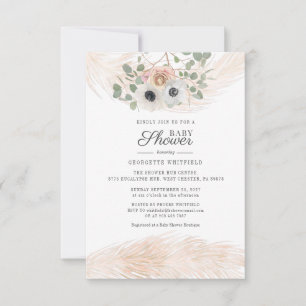 Floral Pampas Grass Modern Chic Girl Baby Shower Invitation