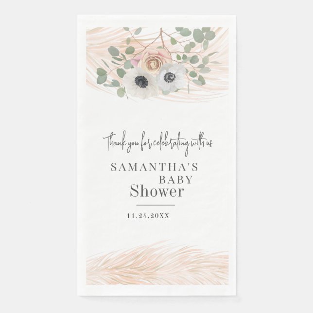 Floral Pampas Grass Modern Girl Baby Shower Napkin (Front)