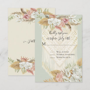 Floral Pampas Grass Pink Rose Mint Greenery RSVP Card