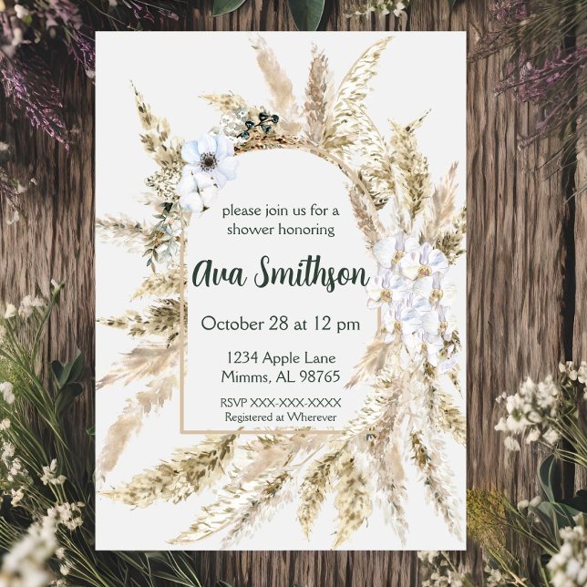 Floral Pampas Grass Shower Invitation (Creator Uploaded)